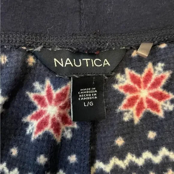 Nautica Sleepwear Two-Piece Set Women Large Cozy Night Winter Fair Isle Blue